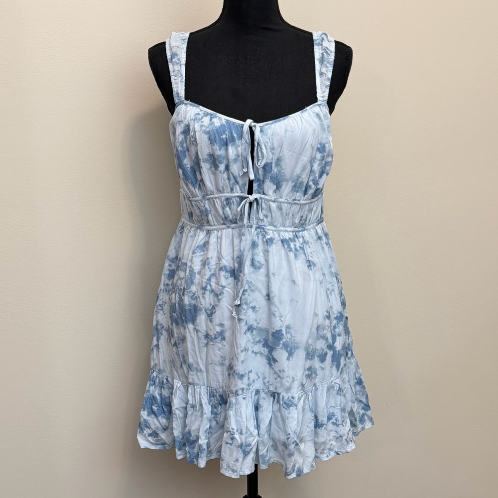 American Eagle Outfitters Women's S Mini Dress Silky Blue Tie-Dye Sleeveless Tie